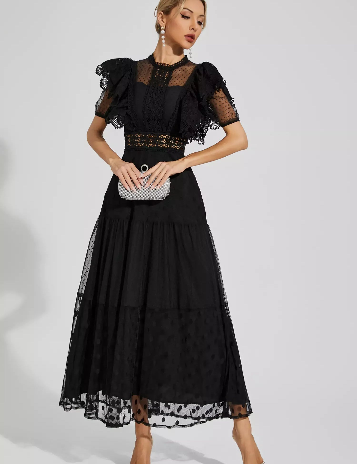 Tessa™ | Black Polka Dot Maxi Dress XL Dresses