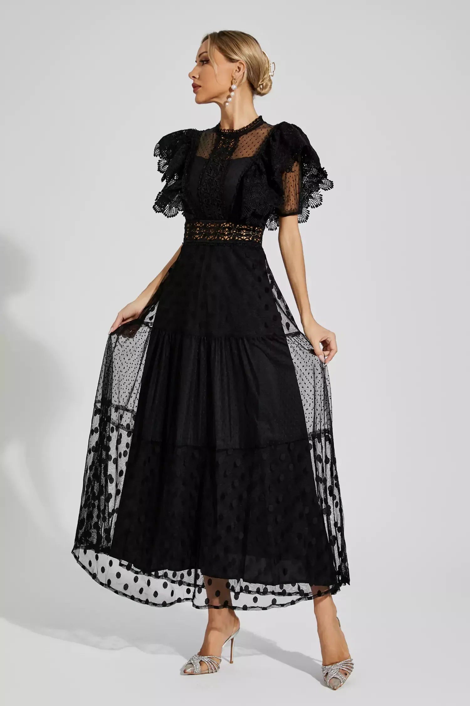 Tessa™ | Black Polka Dot Maxi Dress M Dresses