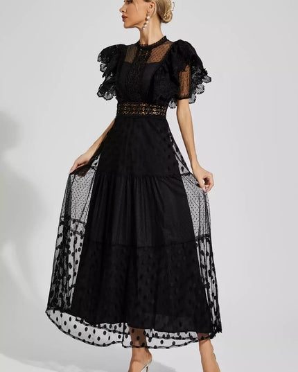Tessa™ | Black Polka Dot Maxi Dress M Dresses