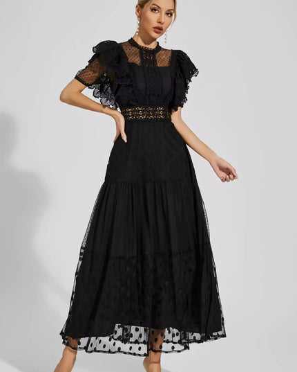 Tessa™ | Black Polka Dot Maxi Dress S Dresses