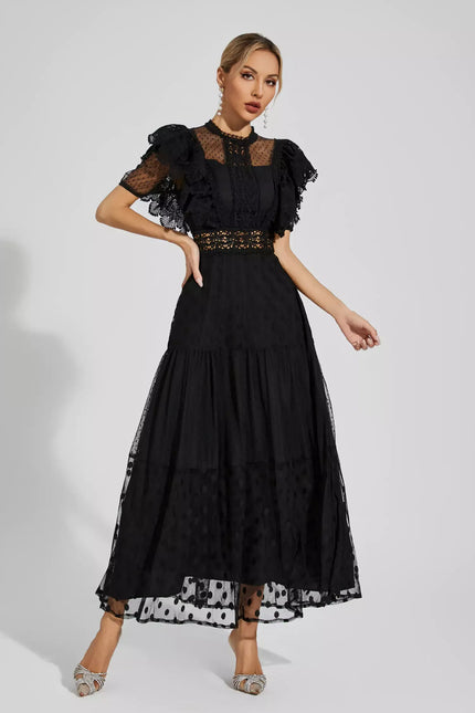 Tessa™ | Black Polka Dot Maxi Dress S Dresses