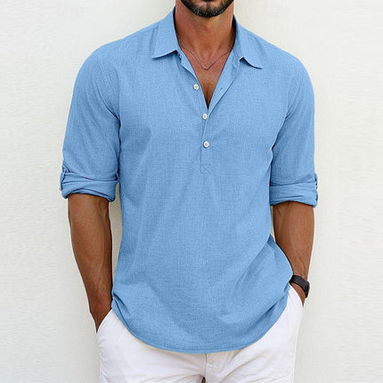 Classic Linen Polo Shirt Light Blue Shirts