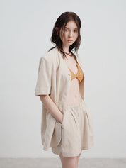 Vesper | High Waist A-line Wide Leg Shorts Apricot
