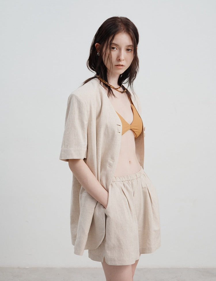 Vesper | High Waist A-line Wide Leg Shorts Apricot