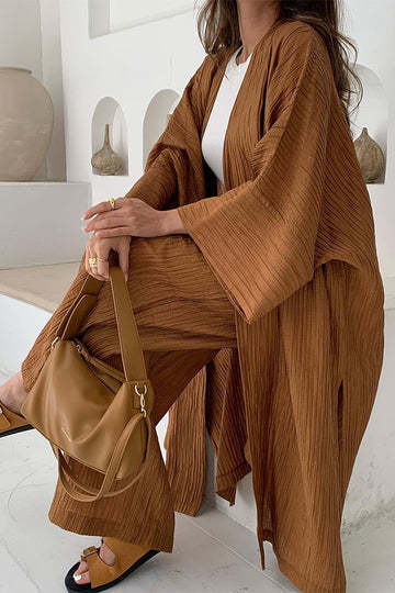 Ramona | Relaxed Set of Cardigan and Pants Dark Brown