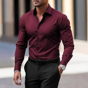 Men's Summer Solid Color Long Sleeve Lapel Shirt Shirt