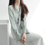 Amelie Tie-Neck Blouse – Chic Lightweight Top Green Women Blouse