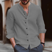 Zachary | Men's Summer Shirt With Mandarin Collar Grey Shirts & tops