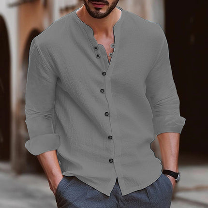 Zachary | Men's Summer Shirt With Mandarin Collar Grey Shirts & tops