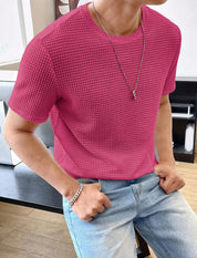 Men's Casual Loose Solid Color Short Sleeve T-Shirt Rose Red T-Shirts