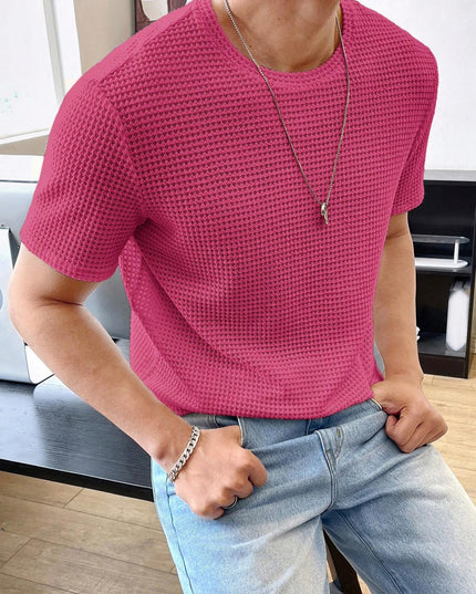 Men's Casual Loose Solid Color Short Sleeve T-Shirt Rose Red T-Shirts