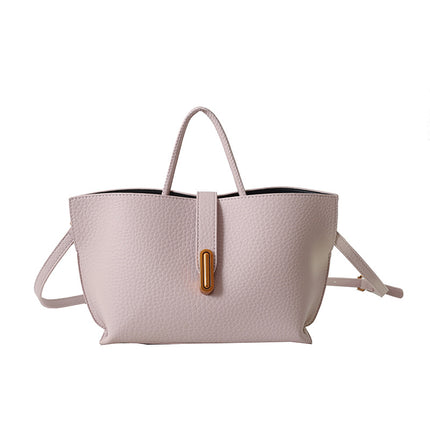 Women's Litchi Pattern Shoulder Bucket Bag Bean Pink Bag