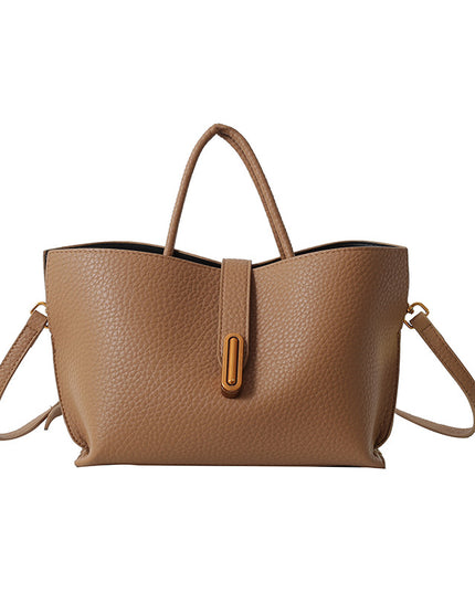 Women's Litchi Pattern Shoulder Bucket Bag – Stylish & Spacious Handbag Brown Bag
