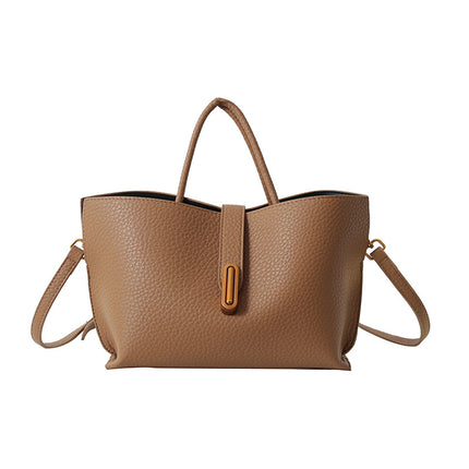 Women's Litchi Pattern Shoulder Bucket Bag Brown Bag