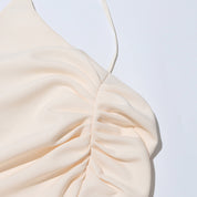 Daphne™ | White Oblique Shoulder Sling Pleated Dress Dresses