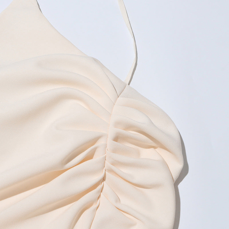 Daphne™ | White Oblique Shoulder Sling Pleated Dress Dresses