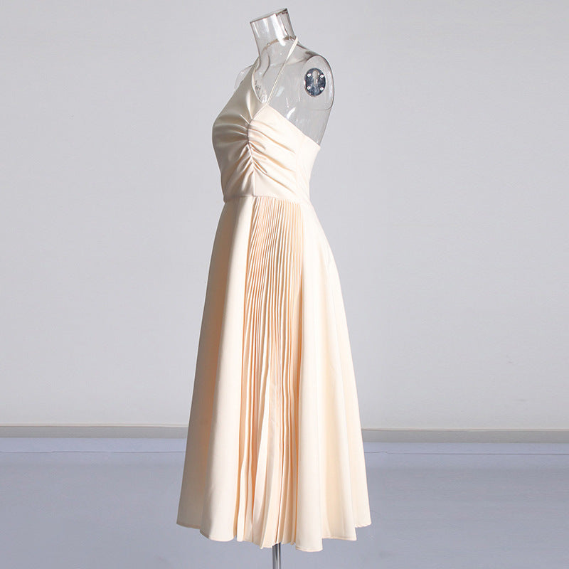 Daphne™ | White Oblique Shoulder Sling Pleated Dress Dresses