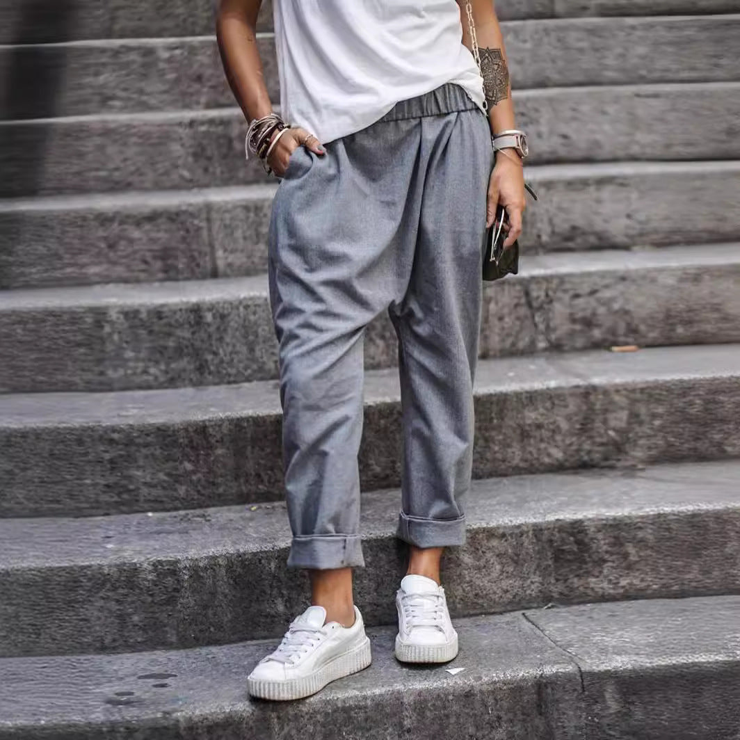 Women's High-Waist Harem Pants with Pockets Trousers