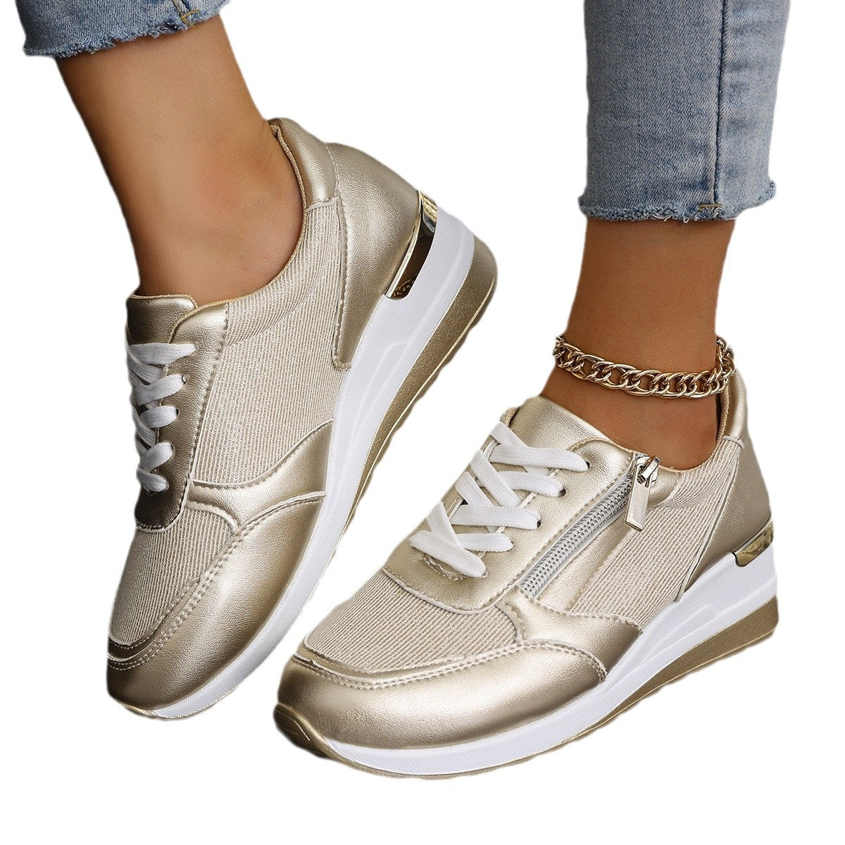 Women's Lace-Up Side-Zip Sneakers Sneakers