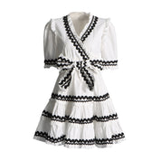 Sydney™ | V-Neck Striped Patchwork Flare Short Dress Dresses