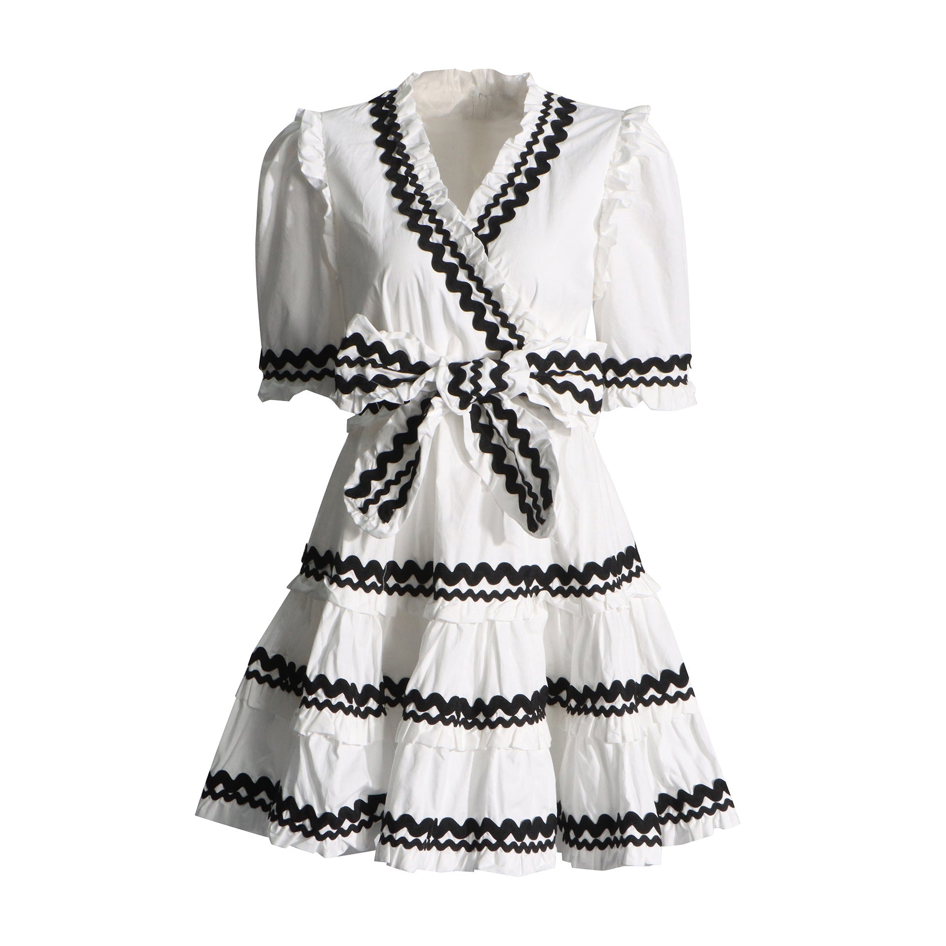Sydney™ | V-Neck Striped Patchwork Flare Short Dress Dresses