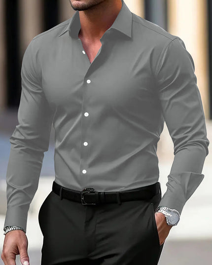 Men's Summer Solid Color Long Sleeve Lapel Shirt Shirt