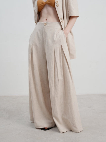 Adele Loose Casual Long Pants for Effortless Summer Style Apricot