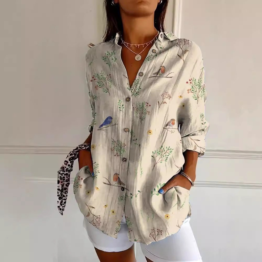 Women’s Floral Stand‑Collar Shirt Shirts