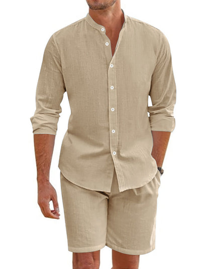 Men’s Beach Shirt & Drawstring Short Set Khaki Shirts