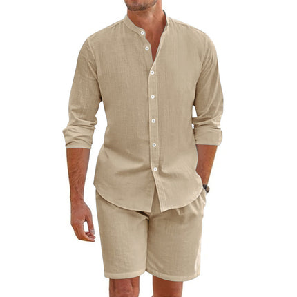 Men’s Beach Shirt & Drawstring Short Set Khaki Shirts