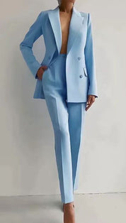 Luxury Women's Two Piece Suit Blazer Sky Blue Blazer