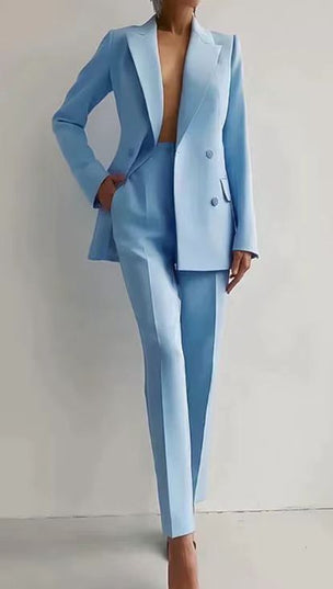 Luxury Women's Two Piece Suit Blazer Sky Blue Blazer
