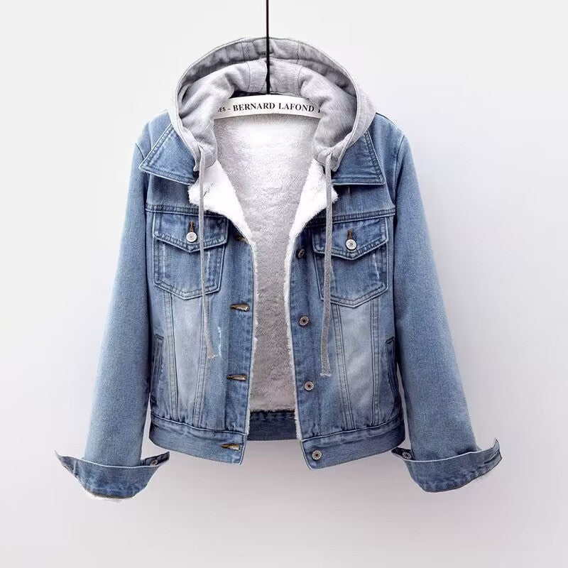 Plaza Sherpa-Lined Denim Jacket – Cozy & Stylish Light Blue Women Jacket