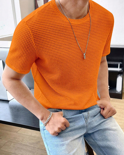 Men's Casual Loose Solid Color Short Sleeve T-Shirt Orange Red T-Shirts