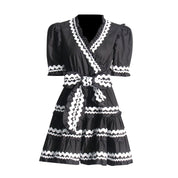 Sydney™ | V-Neck Striped Patchwork Flare Short Dress Dresses
