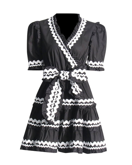 Sydney™ | V-Neck Striped Patchwork Flare Short Dress Dresses