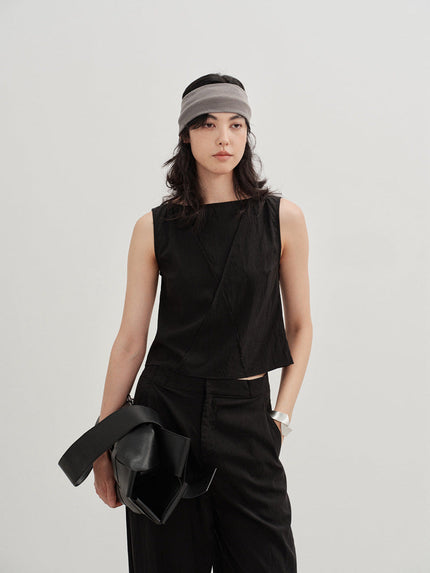 Delaney™ | Sleeveless Cross-Edge Top Blouse Black