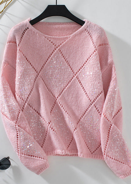 Elegant Sequin-Knit Sweater Pink sweater