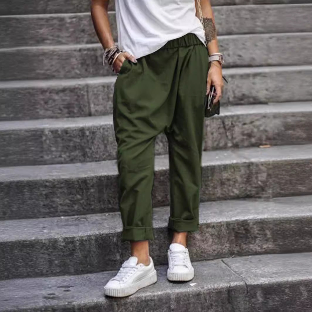 Women's High-Waist Harem Pants with Pockets Trousers