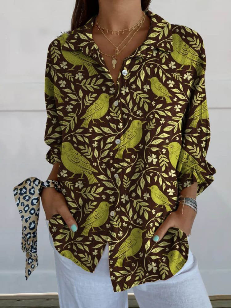 Women’s Floral Stand‑Collar Shirt QT898MCL Shirts