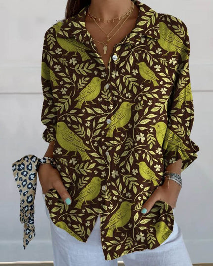 Women’s Floral Stand‑Collar Shirt QT898MCL Shirts