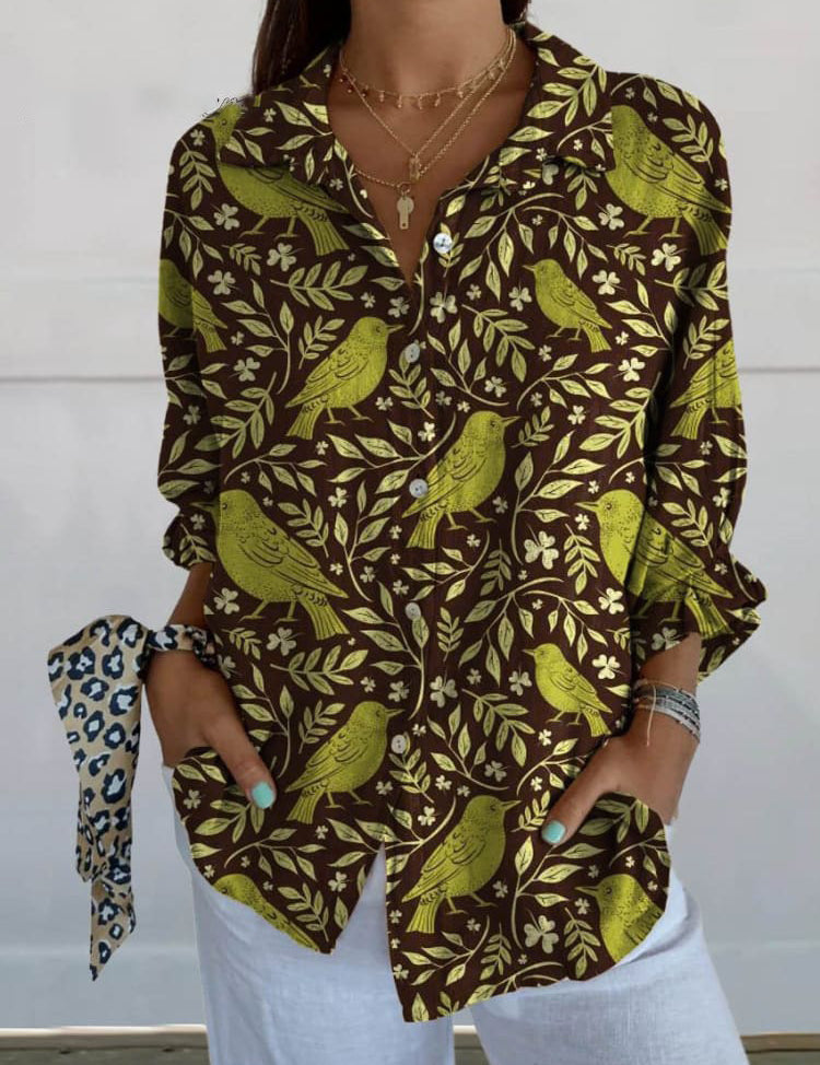 Women’s Floral Stand‑Collar Shirt QT898MCL Shirts