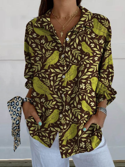 Women’s Floral Stand‑Collar Shirt QT898MCL Shirts