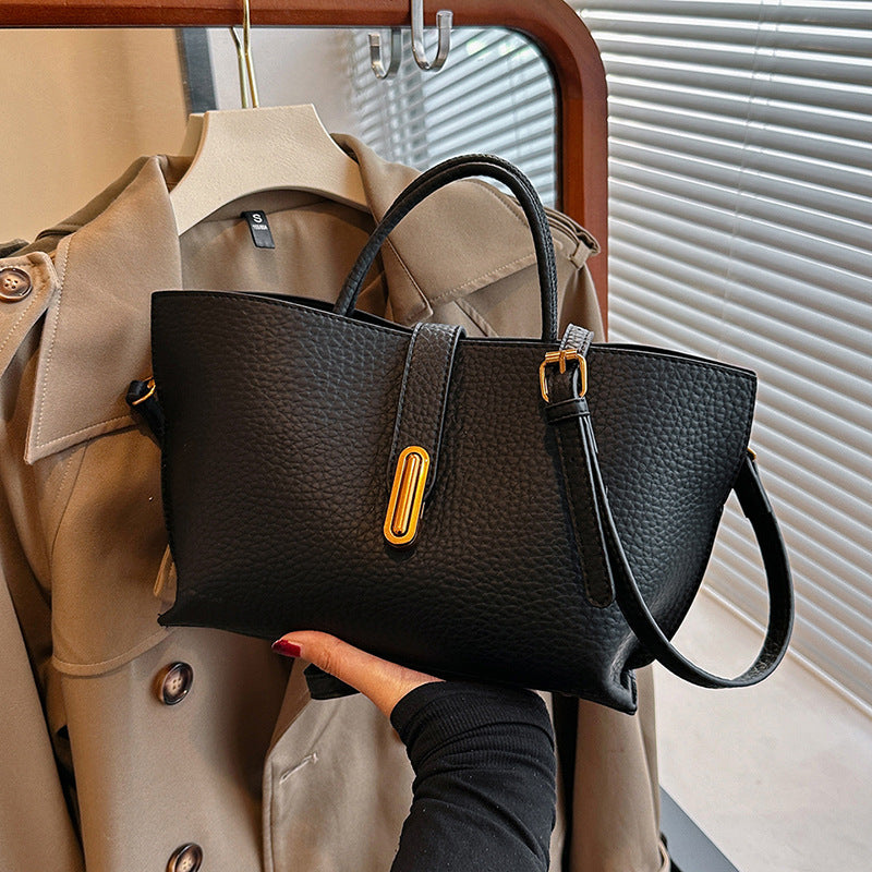 Women's Litchi Pattern Shoulder Bucket Bag Bag