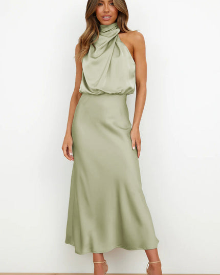 Elegant Off-Shoulder Maxi Dress with High Neck Dresses