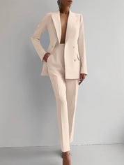 Luxury Women's Two Piece Suit Blazer Apricot White Blazer