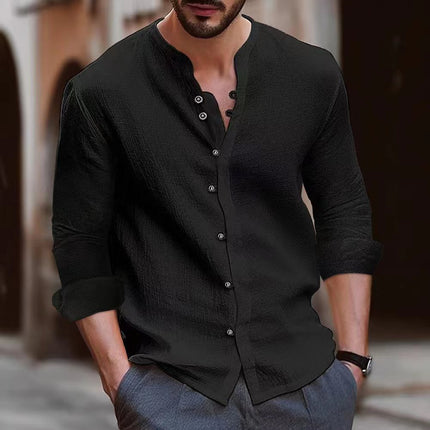 Zachary | Men's Summer Shirt With Mandarin Collar Black Shirts & tops