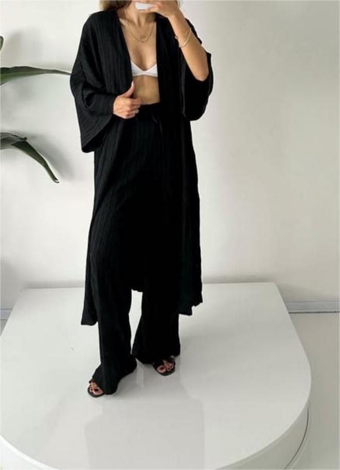 Ramona | Relaxed Set of Cardigan and Pants Black