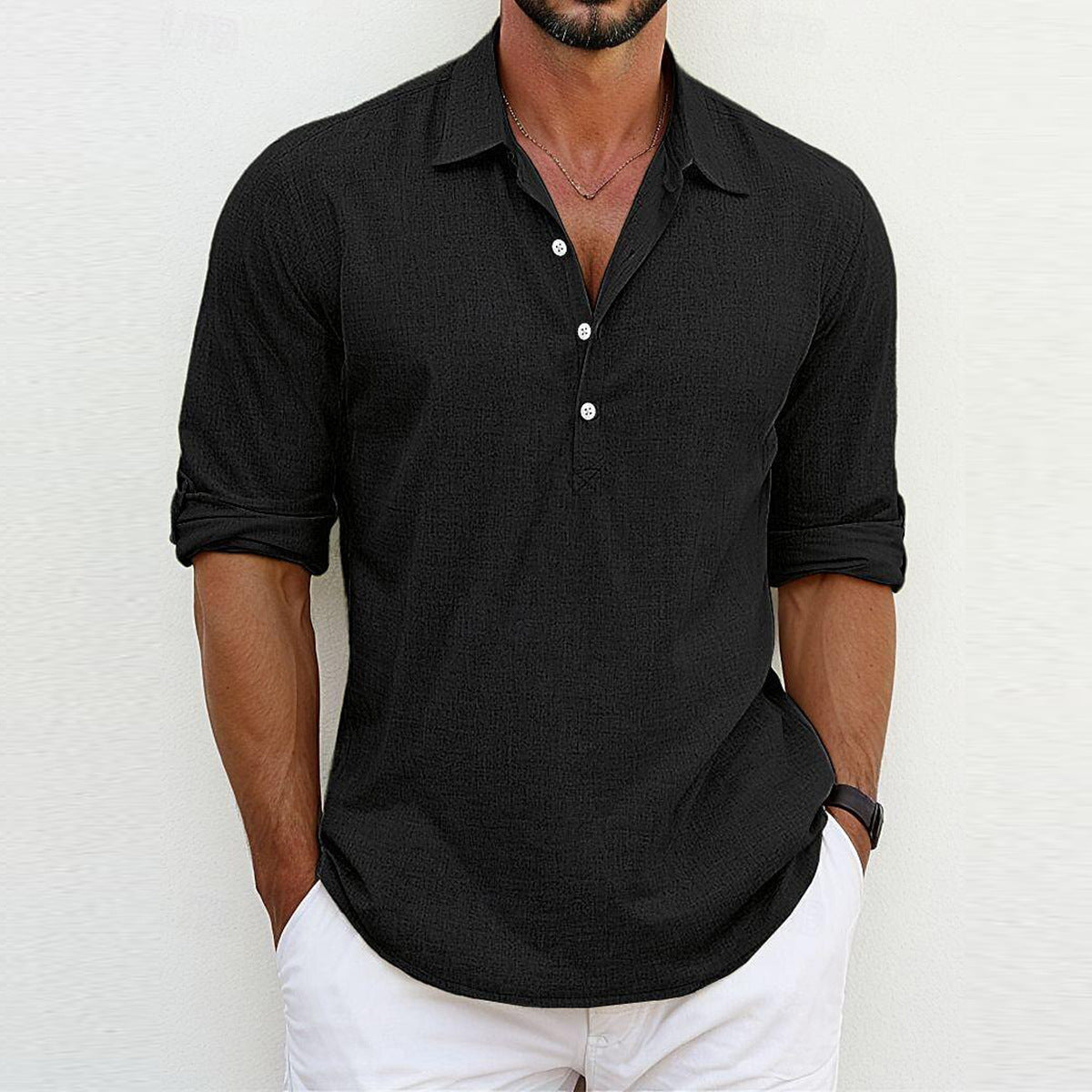 Classic Linen Polo Shirt Black Shirts