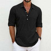 Classic Linen Polo Shirt Black Shirts